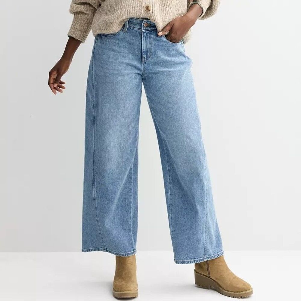 Sonoma Mid Rise Wide Leg Seamed Jeans Womens 14 Blue Medium Wash Stretch NEW